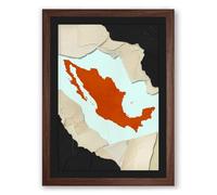 Mexico in Orange Modern Framed Wall Art Print A4 (29.7×21cm) Walnut, Wall Decor for Living Room, Bedroom, Office & Home, Ready to Hang, Art Gift