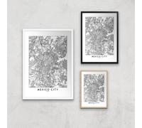 Mexico Light City Map Giclee Art Print - A3 - Wooden Frame