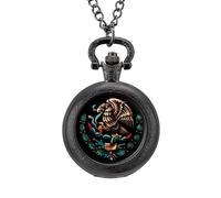 Mexico Mexican Flag Vintage Pocket Watch Alloy Pendant Watches Necklace Gift for Men Women Black-Style