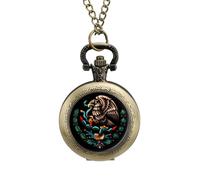 Mexico Mexican Flag Vintage Pocket Watch Alloy Pendant Watches Necklace Gift for Men Women Coppery-Style
