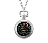 Mexico Mexican Flag Vintage Pocket Watch Alloy Pendant Watches Necklace Gift for Men Women Silver-Style