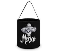 Mexico Mexican Hat Skull Head Halloween Tricking Or Treating Bucket Bags Reusable Candy Basket Tote Pumpkin Party Favor Bag
