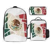 Mexico National Flag Printed School Backpack Set Lunch Bag And Pencil Case 3-Piece School Bags Teens Girls Boys Primary Junior Middle Water Resistant Lightweight Bookbag Travel Rucksack