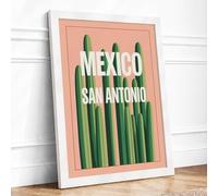 Mexico San Antonio Minimalist Framed Wall Art Print A4 (29.7×21cm) White, Wall Decor for Living Room, Bedroom, Office & Home, Ready to Hang, Art Gift