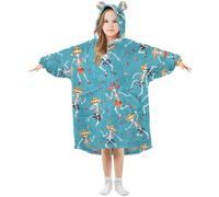 Mexico Skull Dance Kids Wearable Blanket Hoodie Soft Flannel Dressing Gown with Ears & Pockets Warm Sleepwear for Toddler Boys Girls