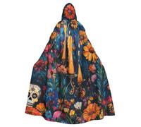 Mexico-Skull-Dead-Marigold Adult Witch Hooded Cape, Halloween Costume Hooded Cloak