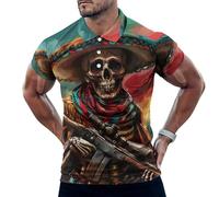 Mexico Skull Gun Graphic Mens Polo Shirts Short Sleeve Golf Shirt Casual T-Shirt Top for Work Athletic 2XL