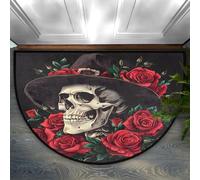 Mexico Skull Head Half Round Rugs, Non-Slip Soft Doormat,Durable and Absorbent Half Circle Rug for Living Room Bedroom Indoor Outdoor Entry for High Traffic Areas Day of The Dead