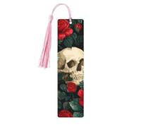 Mexico Skull Rose Bookmark Sugar Skeleton Wooden Bookmark with Tassel Book Mark for Women Men Reading Page Markers Gifts for Book Lovers
