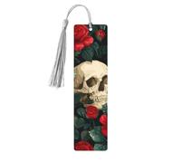Mexico Skull Rose Bookmark Sugar Skeleton Wooden Bookmark with Tassel Book Mark for Women Men Reading Page Markers Gifts for Book Lovers