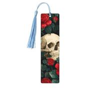 Mexico Skull Rose Bookmark Sugar Skeleton Wooden Bookmark with Tassel Book Mark for Women Men Reading Page Markers Gifts for Book Lovers