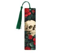Mexico Skull Rose Bookmark Sugar Skeleton Wooden Bookmark with Tassel Book Mark for Women Men Reading Page Markers Gifts for Book Lovers