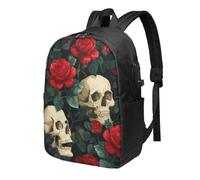 Mexico Skull Rose Laptop Backpack Sugar Skeleton Travel Backpack 17inch Water Resistant Carry on Rucksack with USB Charging Port College Bookbag School Work Bag for Women Men
