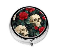 Mexico Skull Rose Small Pill Box 3 Compartment Portable Pill Box for Purse Pocket Sugar Skeleton Mini Medicine Organiser for Daily Vitamin Fish Oil Storage