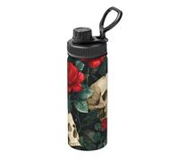 Mexico Skull Rose Stainless Steel Vacuum Insulated Water Bottle 18oz/530ml, Sugar Skeleton Leakproof Flask with Carry Handle Thermal Mug for Sport School Travel Gym Commuting