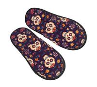 Mexico Skull Slippers for Women Men Skeleton Floral Non-Slip House Slippers Indoor Comfy Fuzzy Footwear Memory Foam Bedroom Travel Shoes M