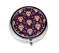 Mexico Skull Small Pill Box 3 Compartment Portable Pill Box for Purse Pocket Skeleton Floral Mini Medicine Organiser for Daily Vitamin Fish Oil Storage