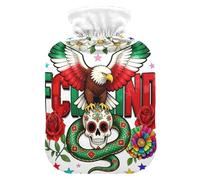 Mexico Skull Snake Floral Hot Bottle Water Bag with Soft Cover, 2L Hot Compress Bag for Hand Feet Warmer