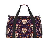 Mexico Skull Travel Duffle Bag Skeleton Floral Gym Overnight Weekender Bag for Men Women Lightweight Carry On Luggage for Workout Holiday