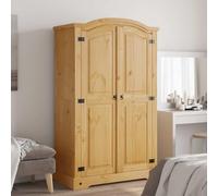 Mexico Style Solid Pine Wardrobe with 2 Doors, Curved Top, 101 x 52 x 170 cm, Clothes Rail and Shelf for Bedroom, Hallway, Dressing Room, Rustic Storage Space