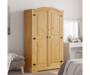 Mexico Style Solid Pine Wardrobe with 2 Doors, Curved Top, 101 x 52 x 170 cm, Clothes Rail and Shelf for Bedroom, Hallway, Dressing Room, Rustic Storage Space