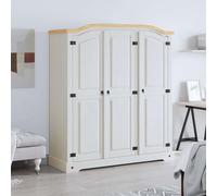 Mexico Style Solid Pine Wardrobe with 3 Doors and Hanging Rail White Hallway Bedroom Cabinet with Shelves Heavy Duty Country Style Storage System