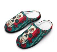 Mexico Sugar Skull Day Of The Dead Funny Men's Cotton Slippers Soft Non-Slip Rubber Sole House Slipper Indoor Outdoor
