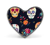 Mexico Sugar Skulls Floral Badge Pin Brooch Heart Shape Button Aluminum Decor for Backpacks Hats