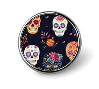 Mexico Sugar Skulls Floral Round Badge Pin Brooch Button Stylish Decorative for Clothes Backpacks