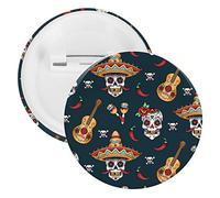 Mexico Sugar Skulls Guitar 1 PC Round Brooch Pin, Unisex Smooth Surface Lapel Tie Pin, Tin Plate Badge Jewelry Crafts Decor for Costume Accessory Men Women