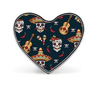Mexico Sugar Skulls Guitar Heart Brooch Pin, Unisex Smooth Surface Lapel Tie Pin, Lightweight Badge Jewelry Crafts Decor for Costume Accessory Men Women