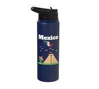 Mexico Trip Souvenir Vacation Lover Mexico map Mexican Flag Stainless Steel Insulated Water Bottle