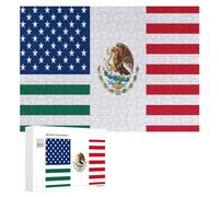 Mexico & U.S.A Flag Funny Wooden Puzzle Adults Difficult Jigsaw Puzzles with Storage Box for Family Game Birthday Gift