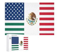 Mexico & U.S.A Flag Funny Wooden Puzzle Adults Difficult Jigsaw Puzzles with Storage Box for Family Game Birthday Gift