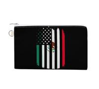 Mexico U.S.A. Friendship Flag Small Canvas Coin Purse Change Zippered Pouch Wallet Organizer Bags 7.4 X 4.6 Inch