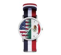 Mexico U.S. Flag Wrist Watches with Scale for Men Women Casual Braided Strap Easy Reader for Work Workout