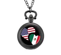 Mexico US Flag Vintage Pocket Watch Alloy Pendant Watches Necklace Gift for Men Women Black-Style