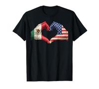 Mexico USA Flag Heart Hands Vintage Unity Culture Art Value Graphic T-Shirt