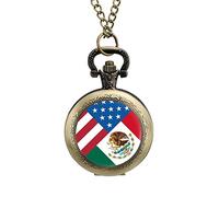 Mexico USA Friendship Flag Vintage Pocket Watch Alloy Pendant Watches Necklace Gift for Men Women Coppery-Style