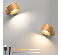 2 Pack Rechargeable Wall Lights, 360° Rotatable Touch Control Wall Lamps, Battery Operated Wall Light, 3 Brightness Levels 3 Colour Modes, Wireless Reading Lights for Bedroom Living Room