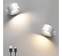 Mexllex 2PCS LED Wall Light Indoor, Rechargeable 360°Rotatable Touch Control Lamps, 3 Brightness Levels Color Modes, Wireless Mounted, Reading Lights for Bedroom Bedside Lamp-White (UGL0092-1_LX_UK)