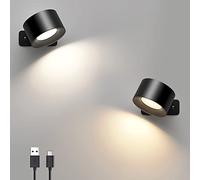 Mexllex 2PCS LED Wall Light，Rechargeable LED Wall Lamps，3 Brightness Levels 3 Color Modes，360° Rotatable Touch Control，Wireless Wall Mounted，Reading Lights Bedroom Night Lights Black (UGL0092_LX_UK)