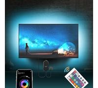 Mexllex LED TV Backlight for 56 inch - 75 inch TV with Remote Control TV Backlight Colour Changing RGB LED Light Strip USB Powered (App Control + Remote) (4 m / 13.2 ft + 1 m / 3.2 ft Corner Cable)
