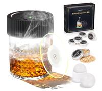 Mexlyca Electric Whiskey Smoker Kit - with 6 Flavors Wood, No Butane Needed Electric Cocktail Smoker Kit, Drink Smoker Kit Gifts for Men/Dad/Husband - with Ice ball molds and LED illuminated coasters