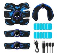 Mexlyca EMS Muscle Stimulator, ABS Trainer, Abdominal Muscle Toner Electronic Workout Home Fitness Device with 8 Modes,29 Intensities,4 Machines,4 Patches,12 Gel (Light Blue)