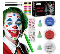 Mexlyca Halloween Joker Makeup Kit, Red White and Blue Face Body Paint Stick, Complete Joker/Clown Makeup Kit Face Paint SFX Character Set for Halloween Costume Cosplay Party DIY