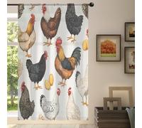 Mexpekil 1 Panel Sheer Curtain Animal Hen Chicken Pattern Semi-Sheer Rod Pocket Drapes for Living Room Bedroom Office Window Voile Curtain 55x78in Drop(140x198cm)