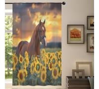 Mexpekil 1 Panel Sheer Curtain Animal Horse Sunflowers Semi-Sheer Rod Pocket Drapes for Living Room Bedroom Office Window Voile Curtain 55x84in Drop(140x213cm)
