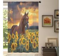 Mexpekil 1 Panel Sheer Curtain Animal Horse Sunflowers Semi-Sheer Rod Pocket Drapes for Living Room Bedroom Office Window Voile Curtain 55x78in Drop(140x198cm)