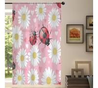 Mexpekil 1 Panel Sheer Curtain Animal Ladybugs Daisies Pink Semi-Sheer Rod Pocket Drapes for Living Room Bedroom Office Window Voile Curtain 55x84in Drop(140x213cm)